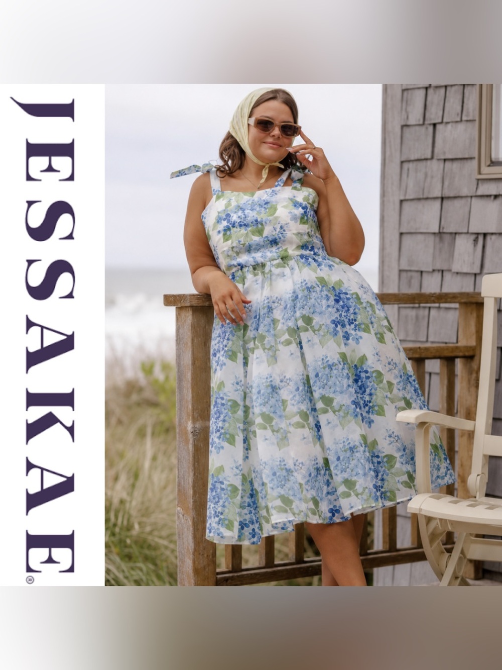 Jessakae Blue Hydrangea Florals Organza Midi Nellie Formal Dress, XXL, NWT!